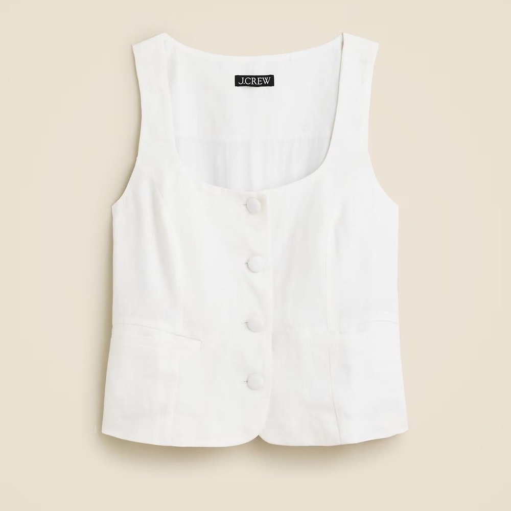 J.Crew White Linen Button Tank Top Blouse - Picture 2 of 5